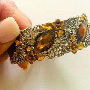 Beautiful Smoky Topaz, Silver and Gold Spring Close Bracelet